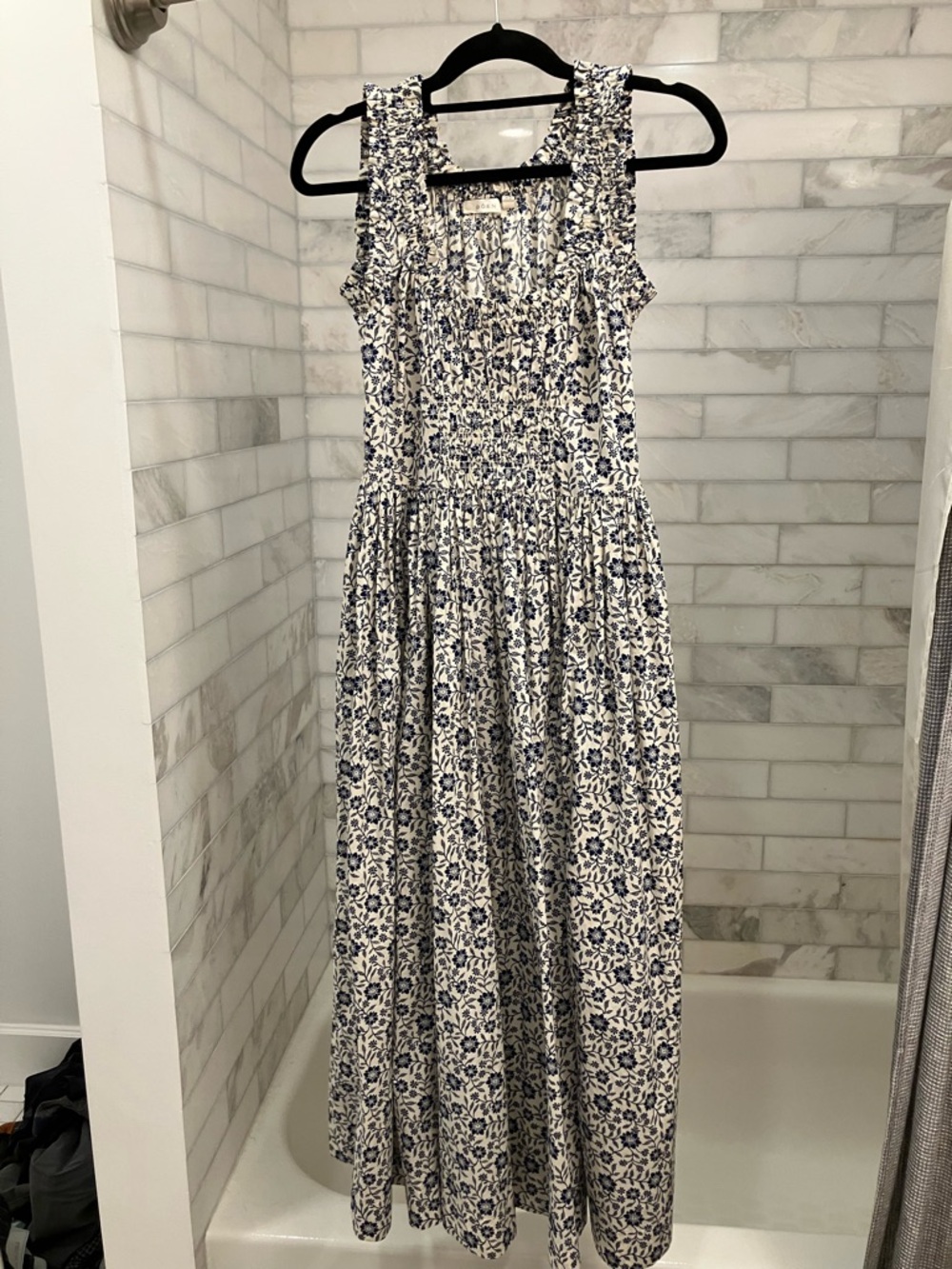SOLD Doen Smocked Floral Maxi Dress in Blue Jessamine Calico
